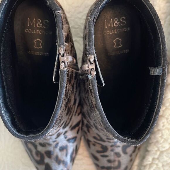 M&S Collection Womens Animal Print Ankle Boots Insolia Heels Tan Leather Size 3/ - Picture 7 of 10